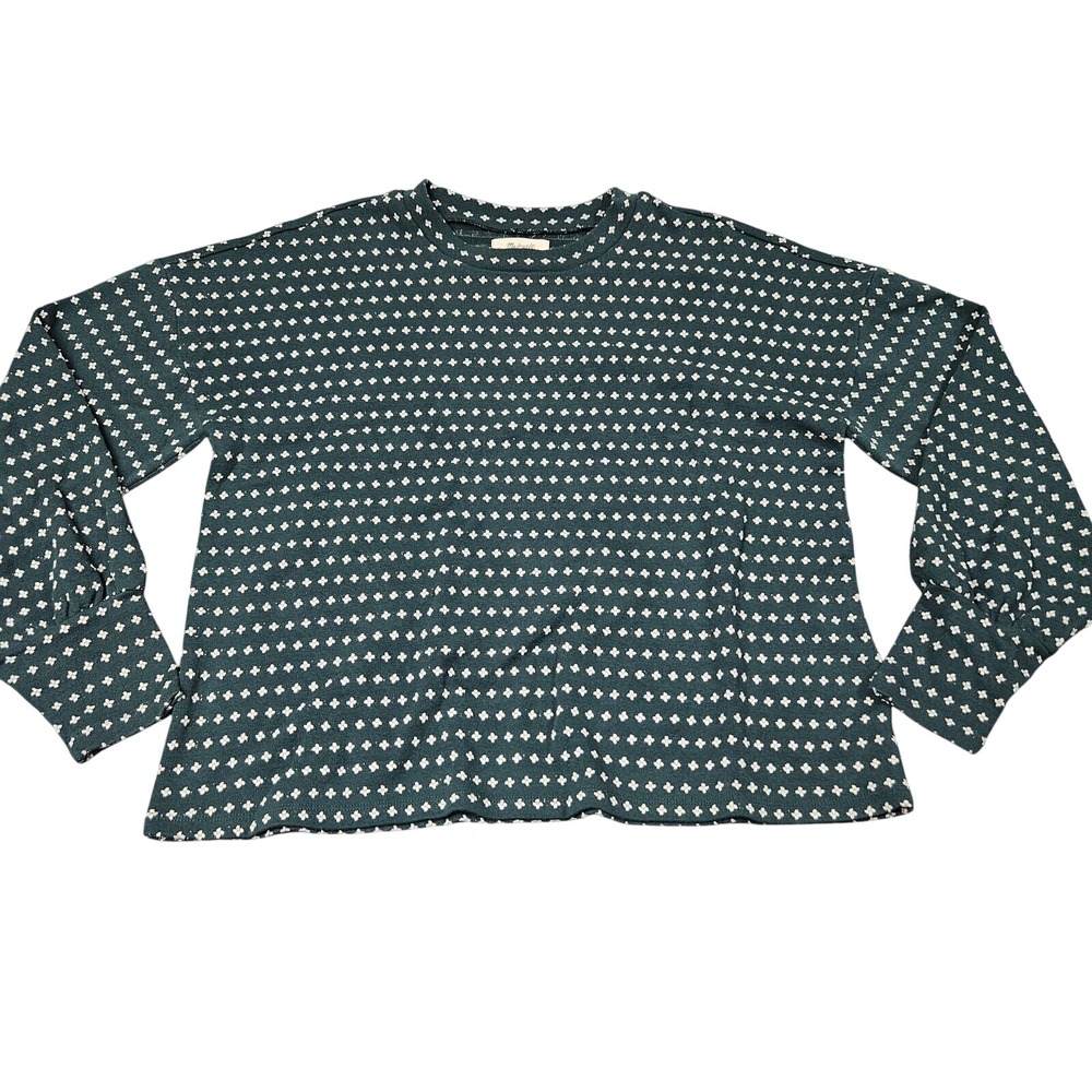 Madewell Top Womens Small Green White Floral Pattern Crewneck‎ Boho Jacquard